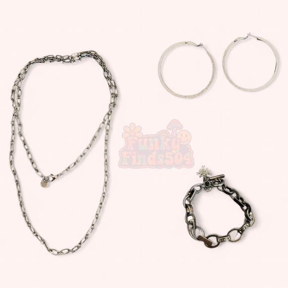 Marlyn Schiff NWOT Jewelry Set – Black Chain Necklace, Bracelet & Silver Hoops - Picture 1 of 1